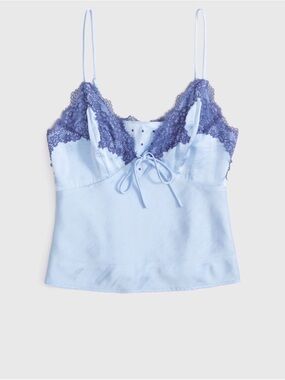 A&F Bella 2-in-1 Reversible Tie-Front Cami Light Blue and Polka dots